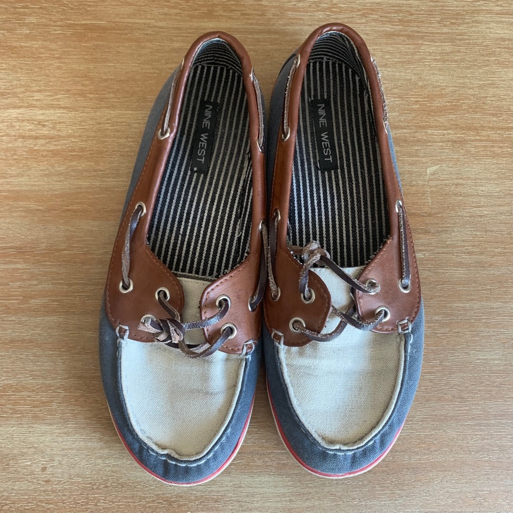 Nine West Leather Canvas Boat Shoes 10